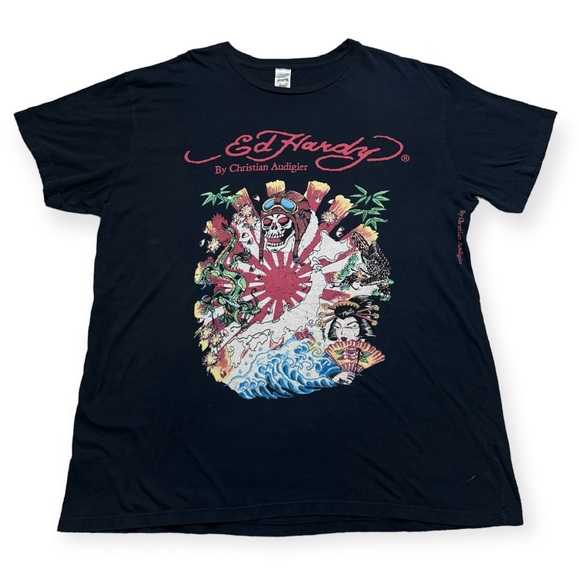 Vintage Ed Hardy By Christian Audigier Japan Rising Sun T-shirt Size XXL - Picture 1 of 11